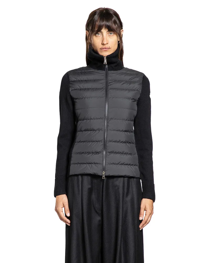 Moncler Padded Wool Zip-Up Cardigan Black