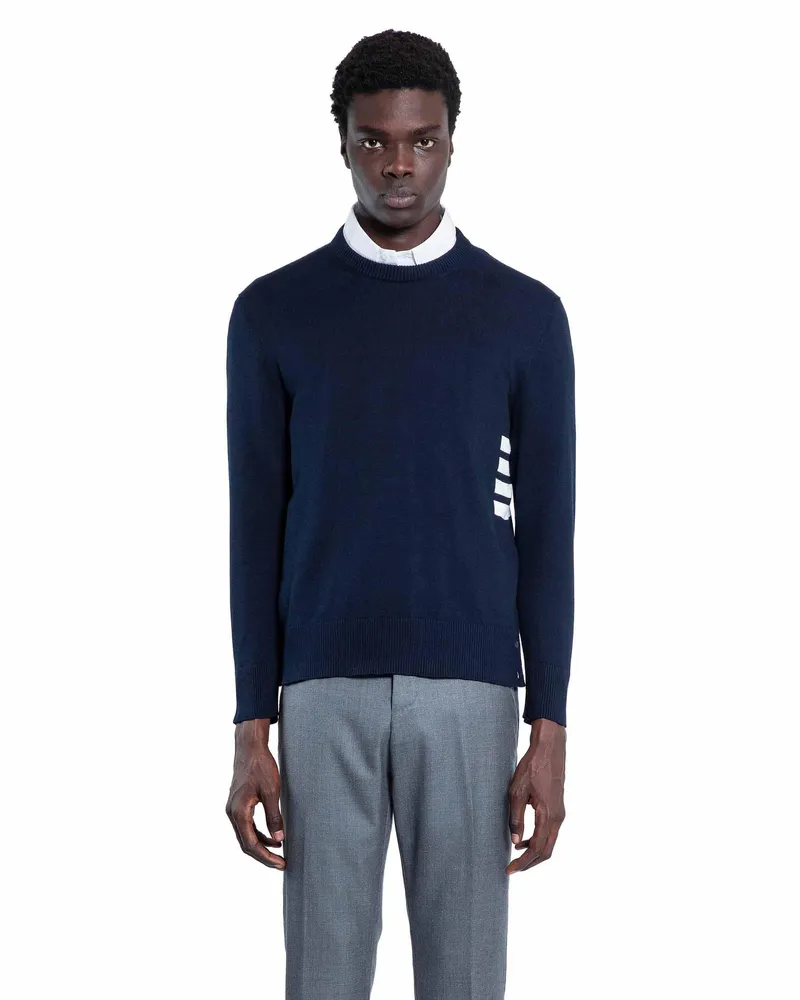 Thom Browne 4 bar stripe cotton sweater Blue