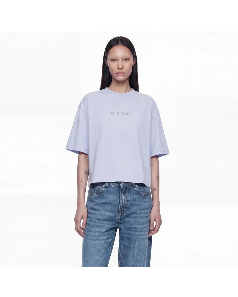 Marni Cropped Logo T-Shirt Blue