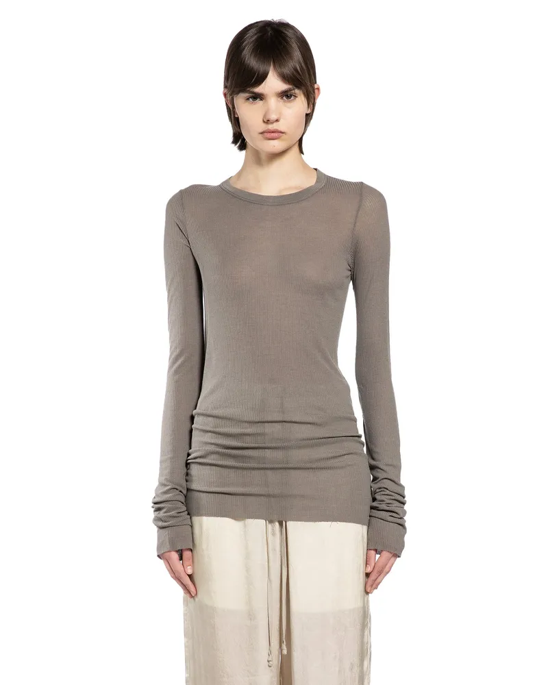 Rick Owens Temple Rib Long Sleeve T-Shirt Grey