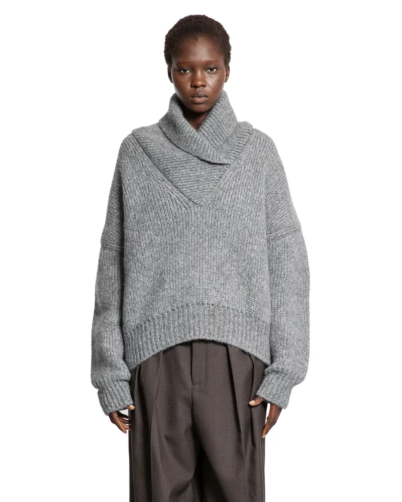 Saint Laurent Shawl Sweater in Chunky Knit Grey