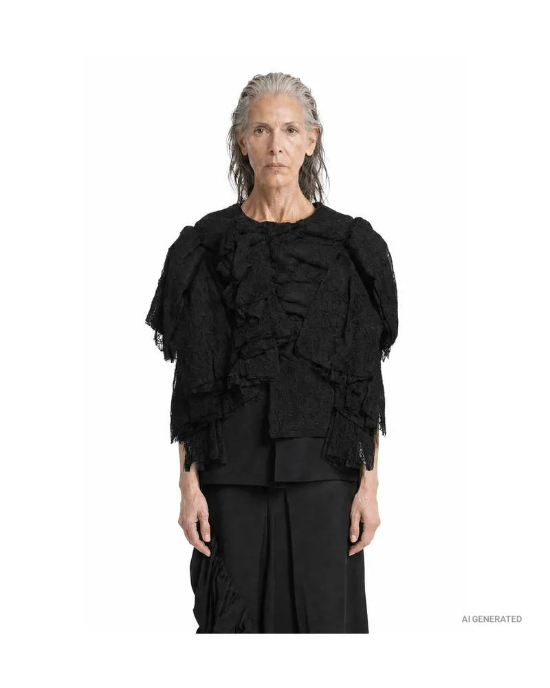 Comme des Garçons Coated Lace Long Sleeve Top Black