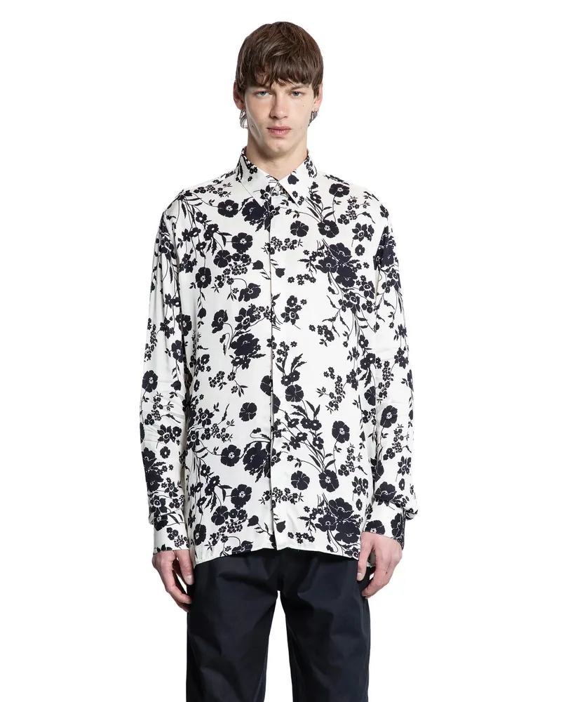 Laneus Floral Chambray Shirt Black&white