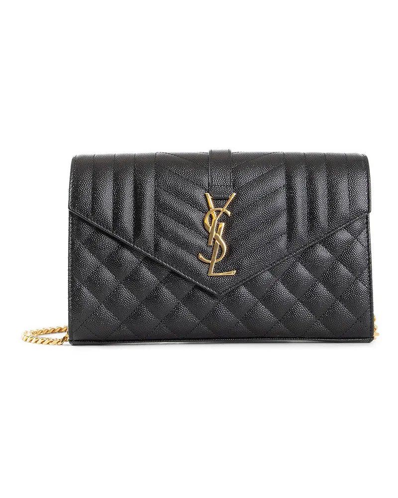 Saint Laurent Cassandre Chain Wallet in Grain de Poudre Black