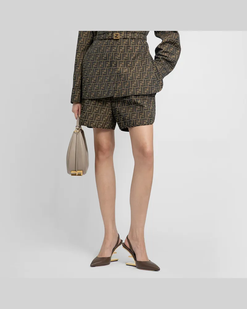 Fendi Logo Canvas Shorts Brown