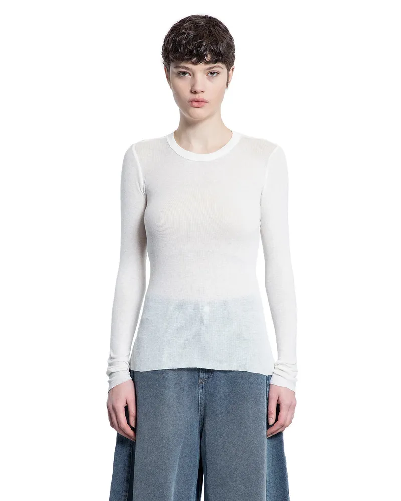 James Perse Top a maniche lunghe a coste in cotone e cashmere White