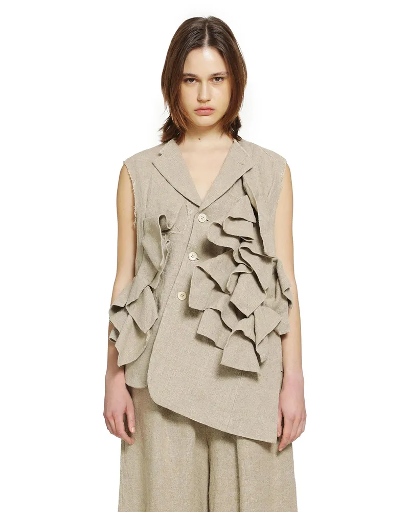 Comme des Garçons Ruffled Linen Vest Beige