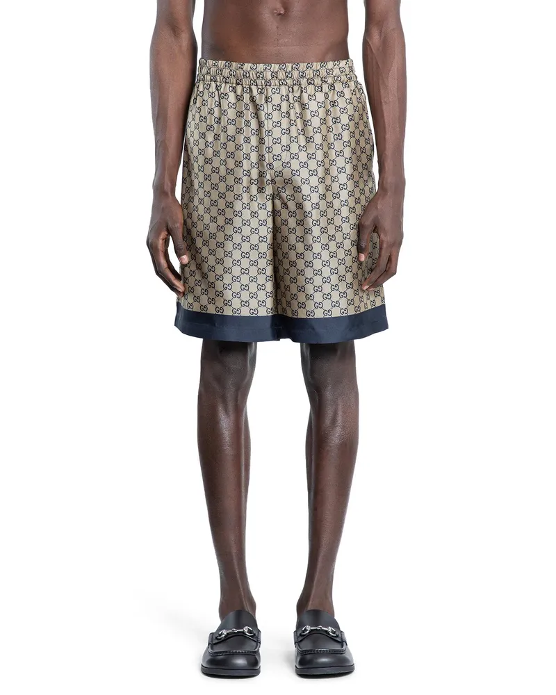 Gucci Printed GG Silk Twill Shorts Beige