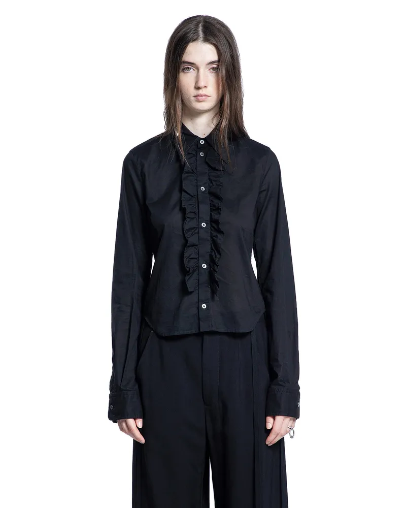 Ann Demeulemeester Erma Ruffled Shirt in Light Cotton Poplin Black