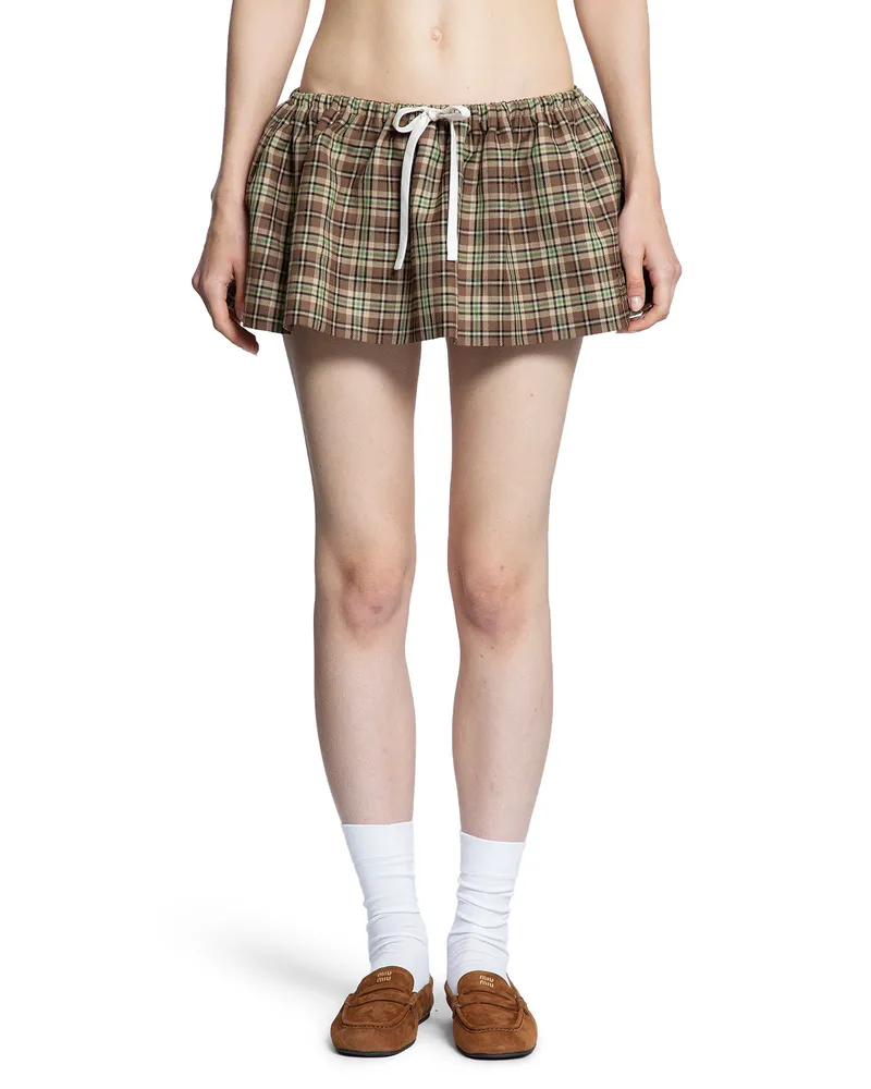 Miu Miu Check Wool Mini Skirt Brown
