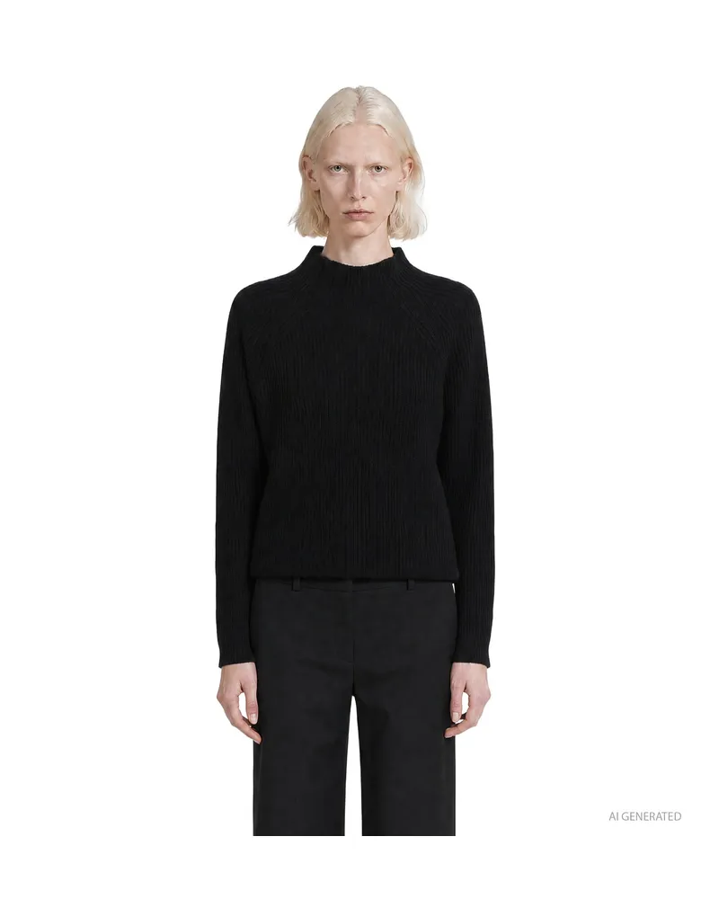 Max Mara Wool Cashmere Mock Neck Sweater Black