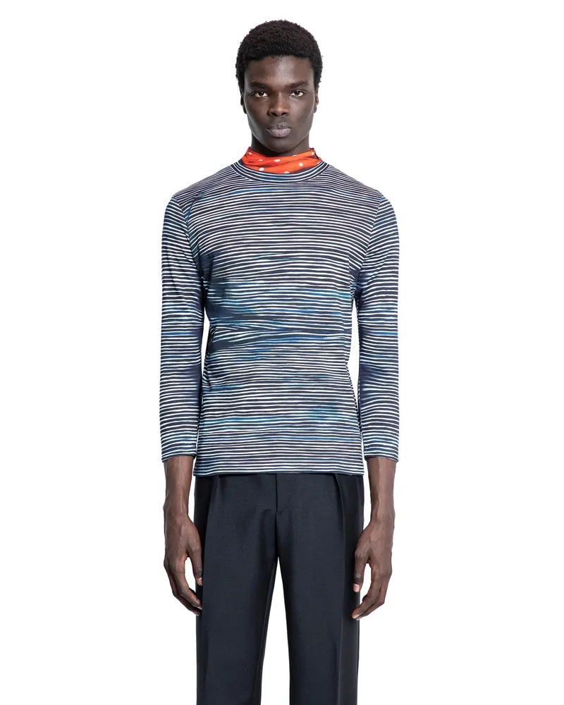 Prada Cotton Turtleneck Long Sleeve T-Shirt Blue