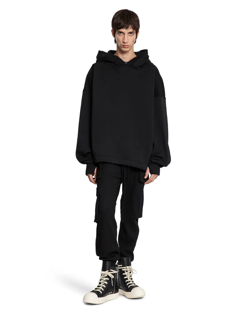 THOM KROM Cotton Jersey Hoodie with Hand Gaiters Black