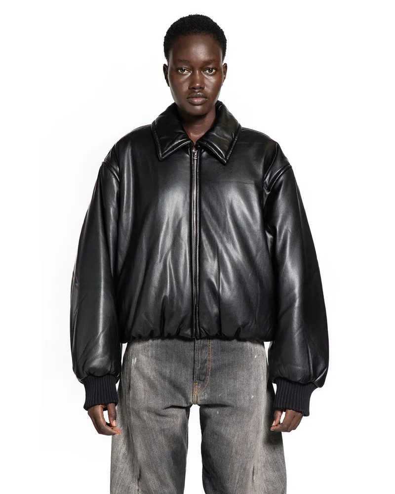 Acne Studios Faux Leather Bomber Jacket Black