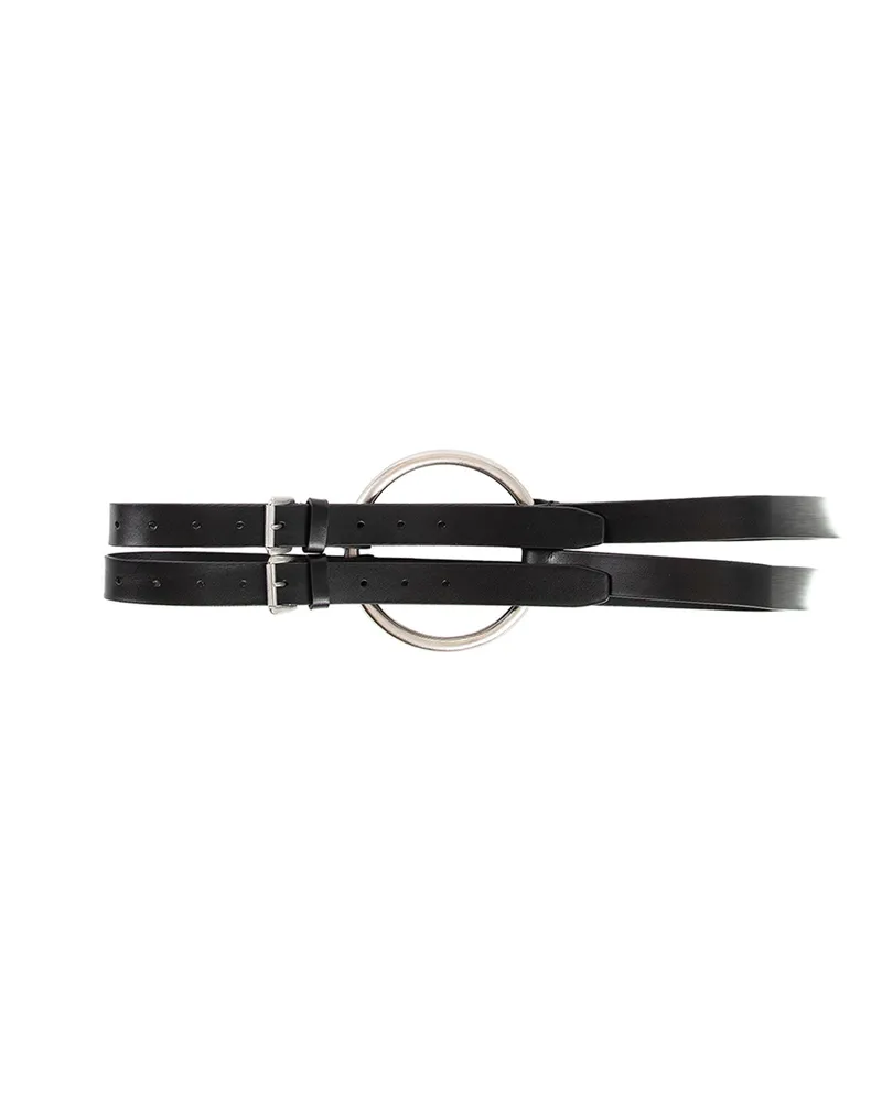Ann Demeulemeester Bobby Double Belt in Oily Calfskin Black
