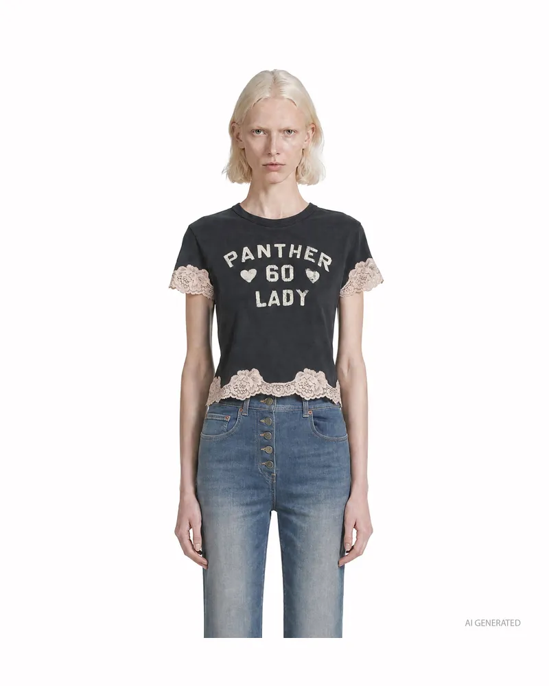 Valentino Garavani Panther Lady Cropped T-Shirt Grey