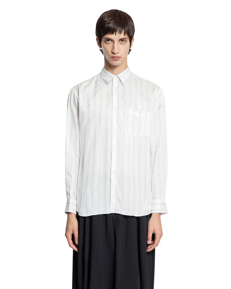 Comme des Garçons Pinstriped Cupro Satin Pocket Shirt White