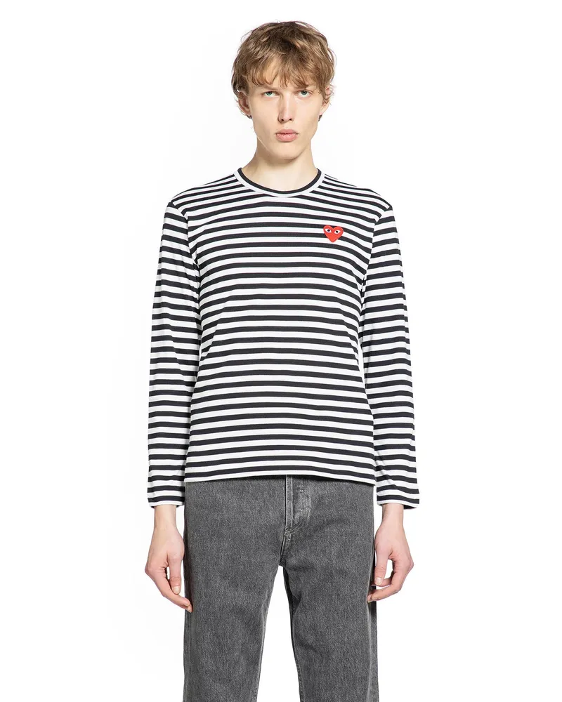 Comme des Garçons Heart Striped Cotton Long Sleeve T-Shirt Black&white
