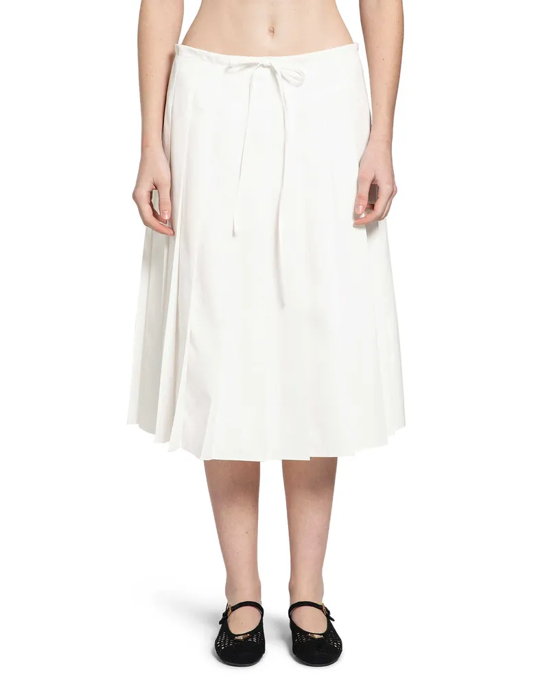 Prada Pleated Midi Skirt White