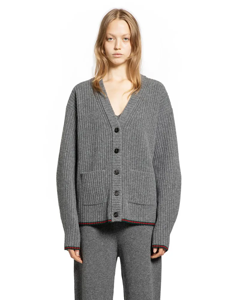Gucci Ribbed Wool Cardigan Grey