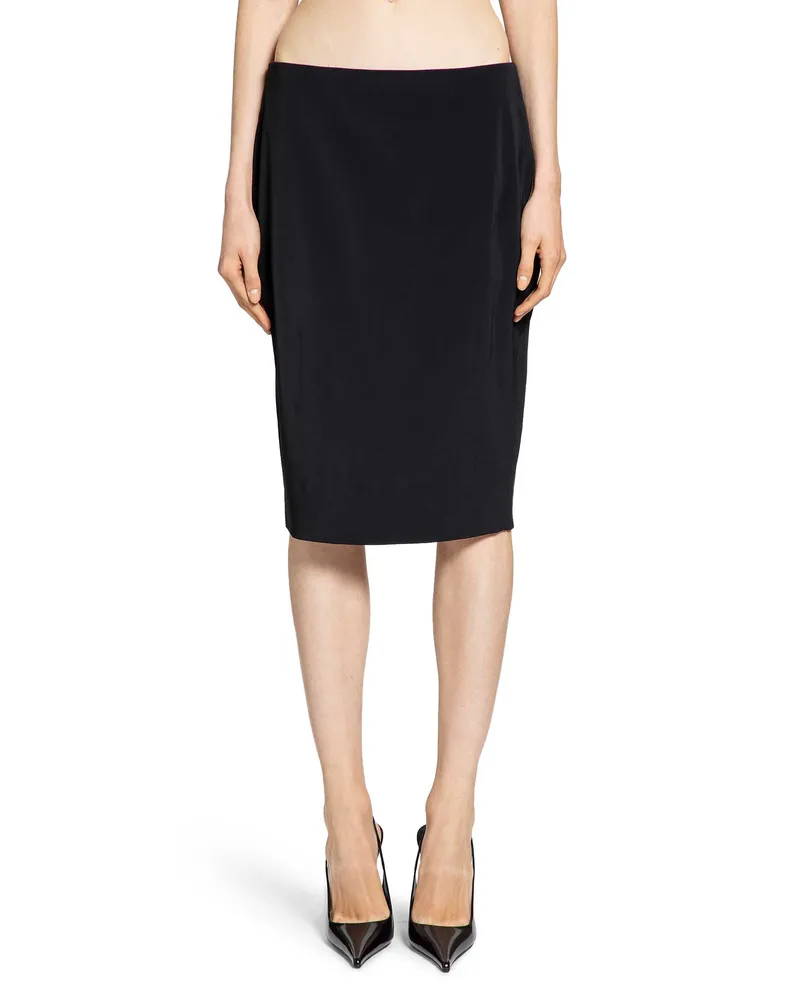 Saint Laurent Cassandre Pencil Skirt in Satin Black