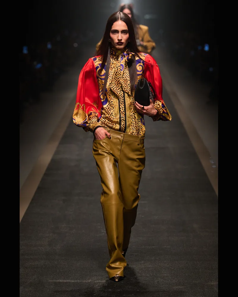Versace Cheetah Barocco Silk Lavallière Shirt Multicolor