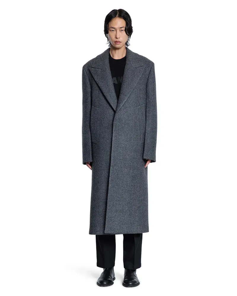 Jil Sander Wool Gabardine Tailored Coat Grey