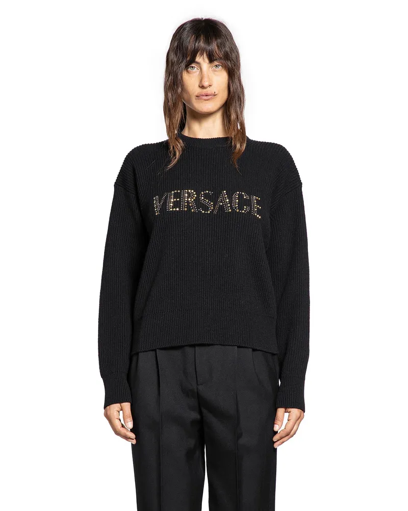 Versace Logo Sweater in Wool Black