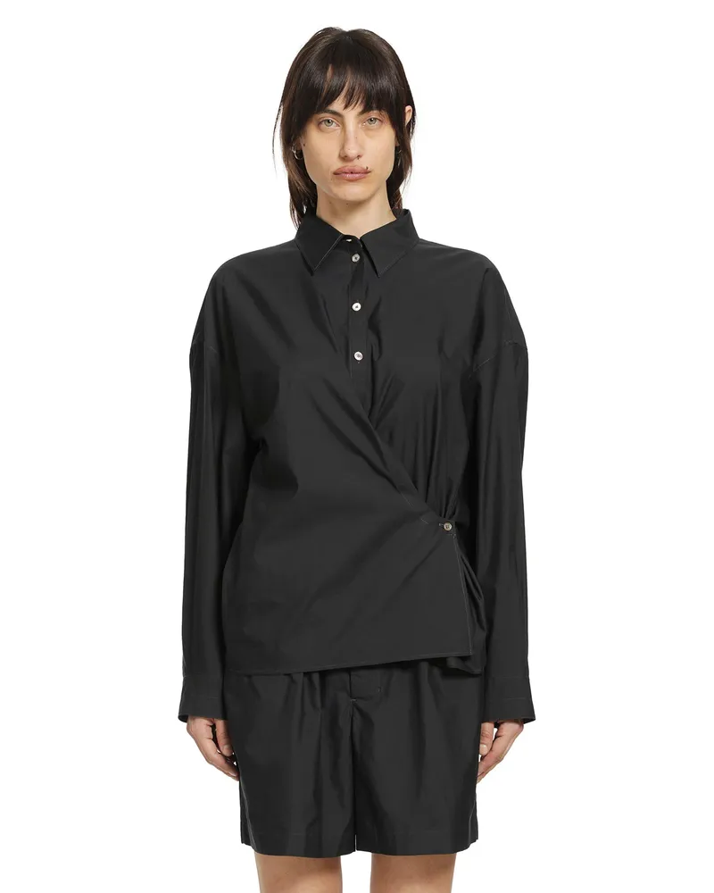 Christophe Lemaire Straight Collar Twisted Shirt Black