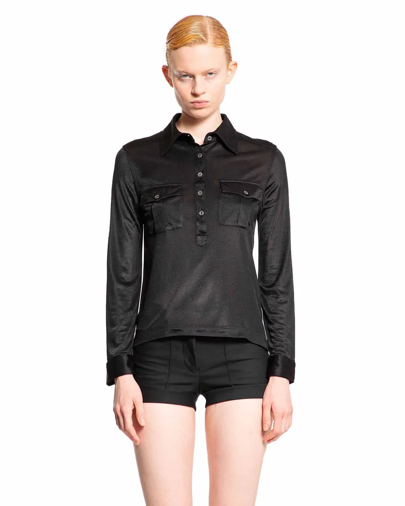 Tom Ford Viscose Wool Long Sleeve Military Top Black