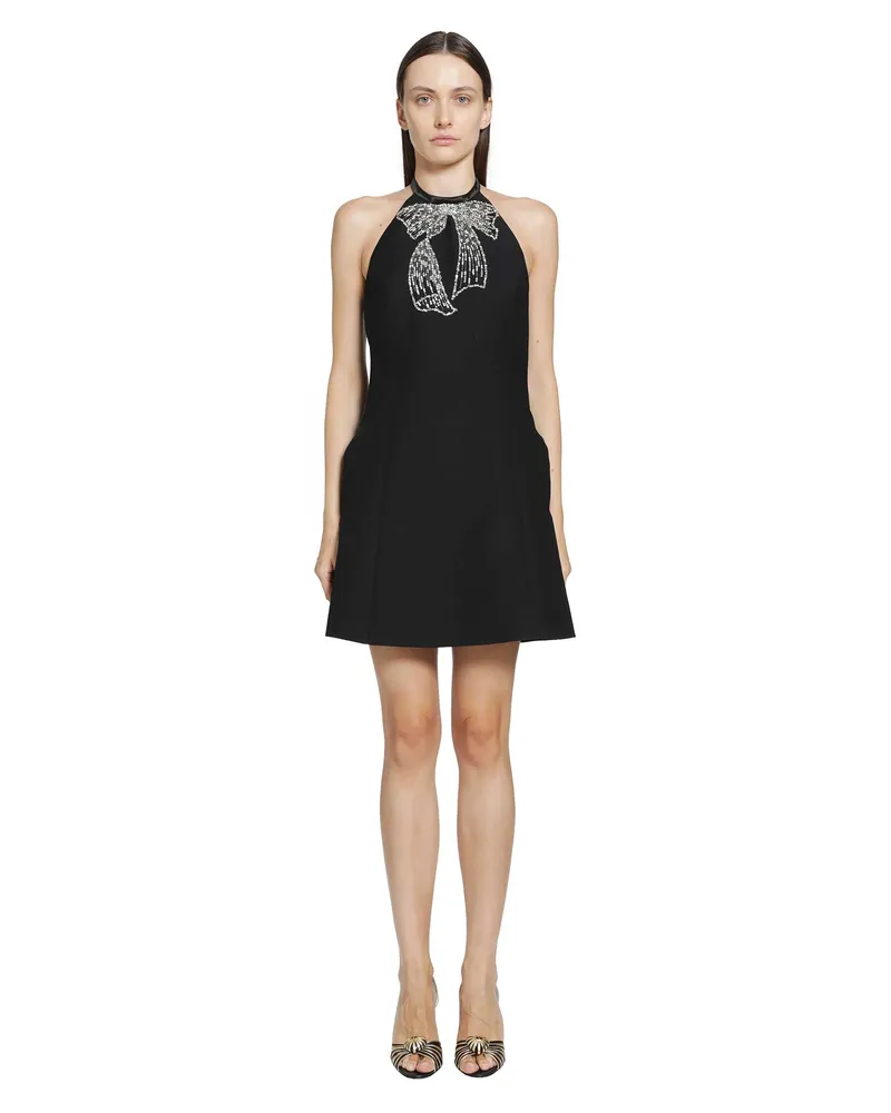 Valentino Garavani Embroidered Crepe Couture Mini Dress Black