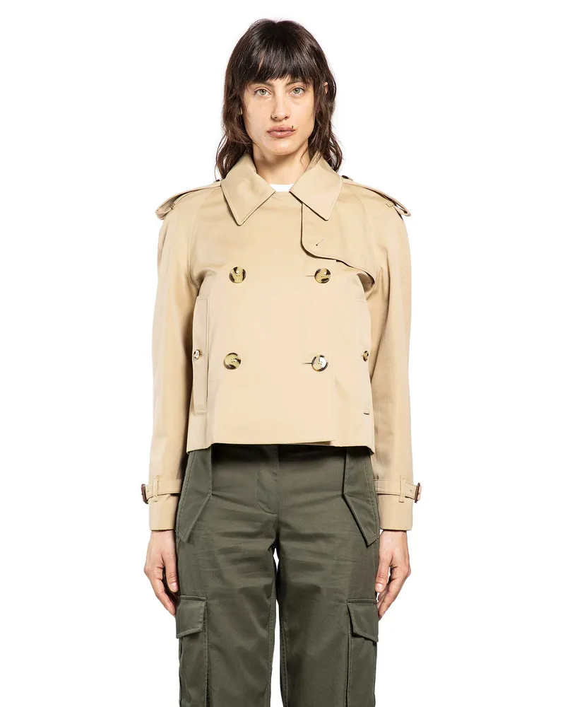 Burberry Cropped Gabardine Trench Jacket Beige
