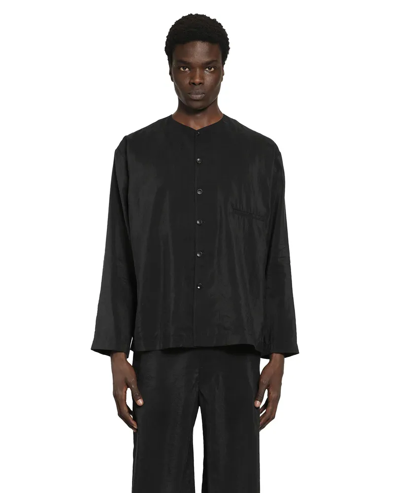 Christophe Lemaire Dry Silk V-Neck Shirt Black