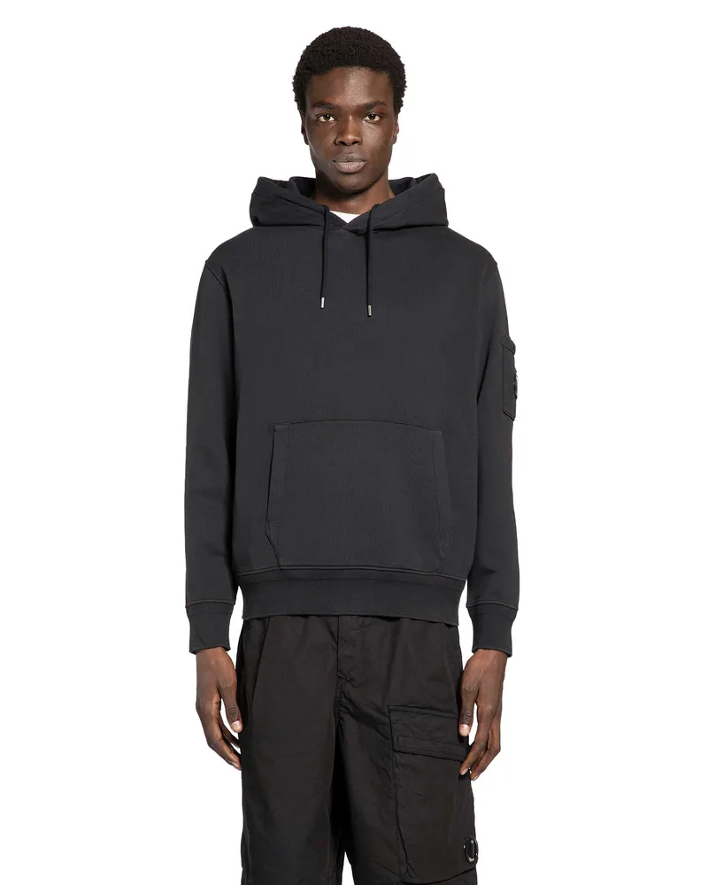 C.P. Company Cotton Diagonal Fleece Lens Hoodie Black