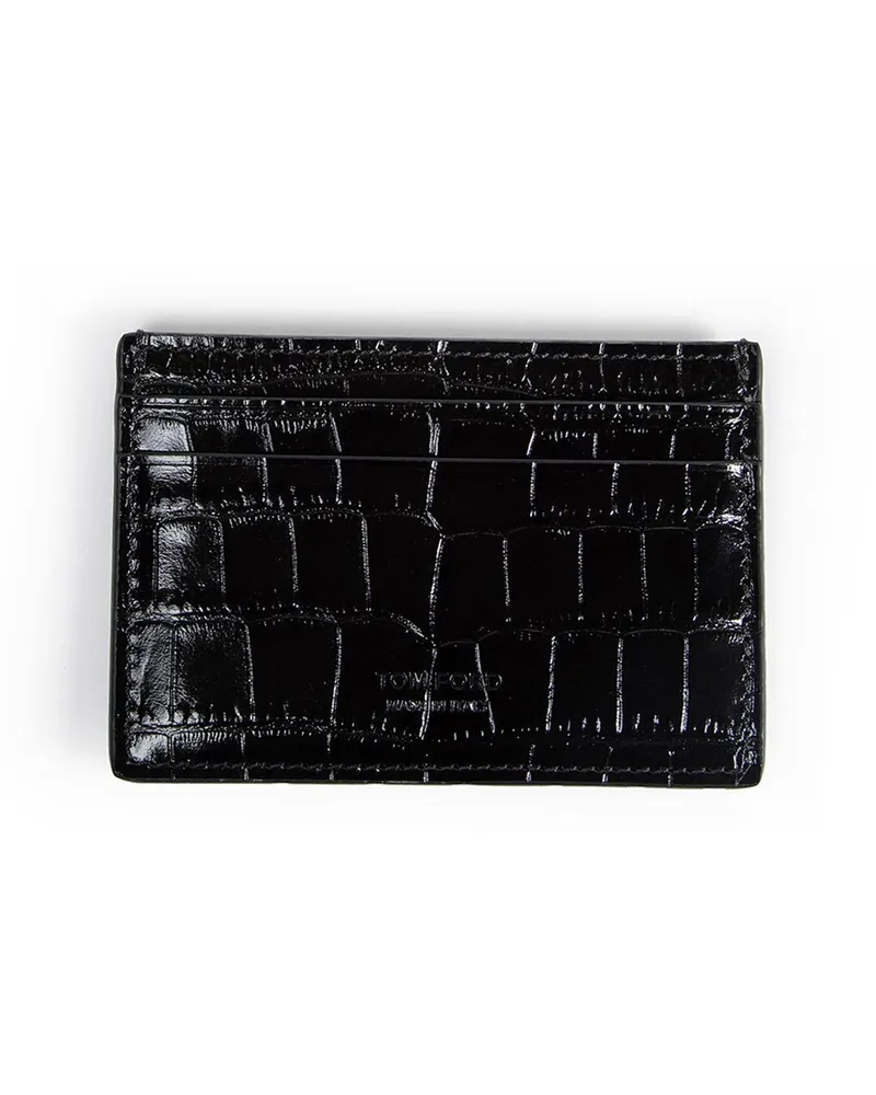 Tom Ford Printed Croc Card Holder Black