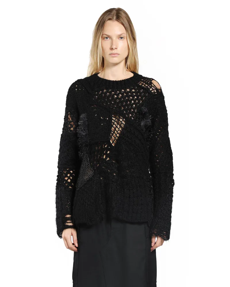 Junya Watanabe Wool Blend Crewneck Knit Sweater Black