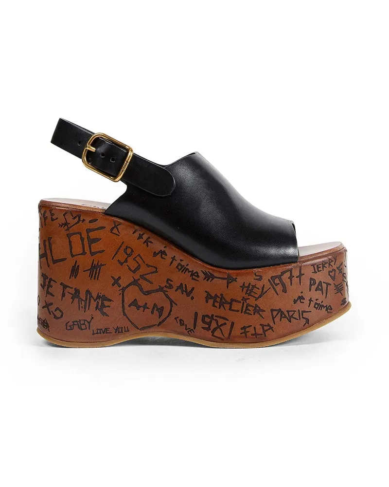 Chloé Maxime Leather Wedge Sandals Black