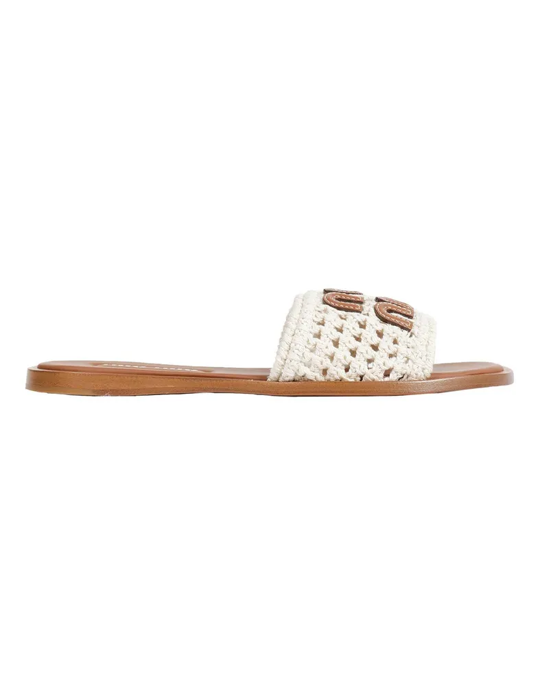 Miu Miu Crochet And Leather Slides Off-white