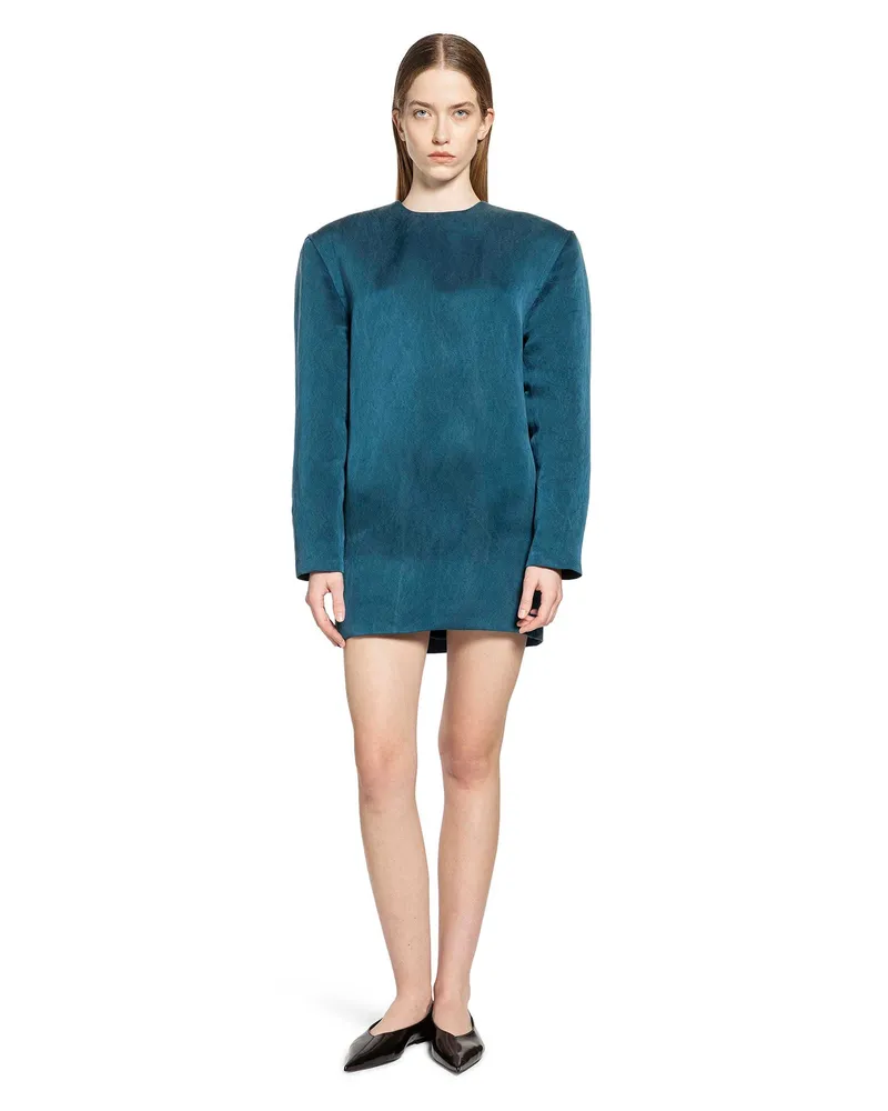 Saint Laurent Boxy Dress in Stonewash Silk Satin Blue