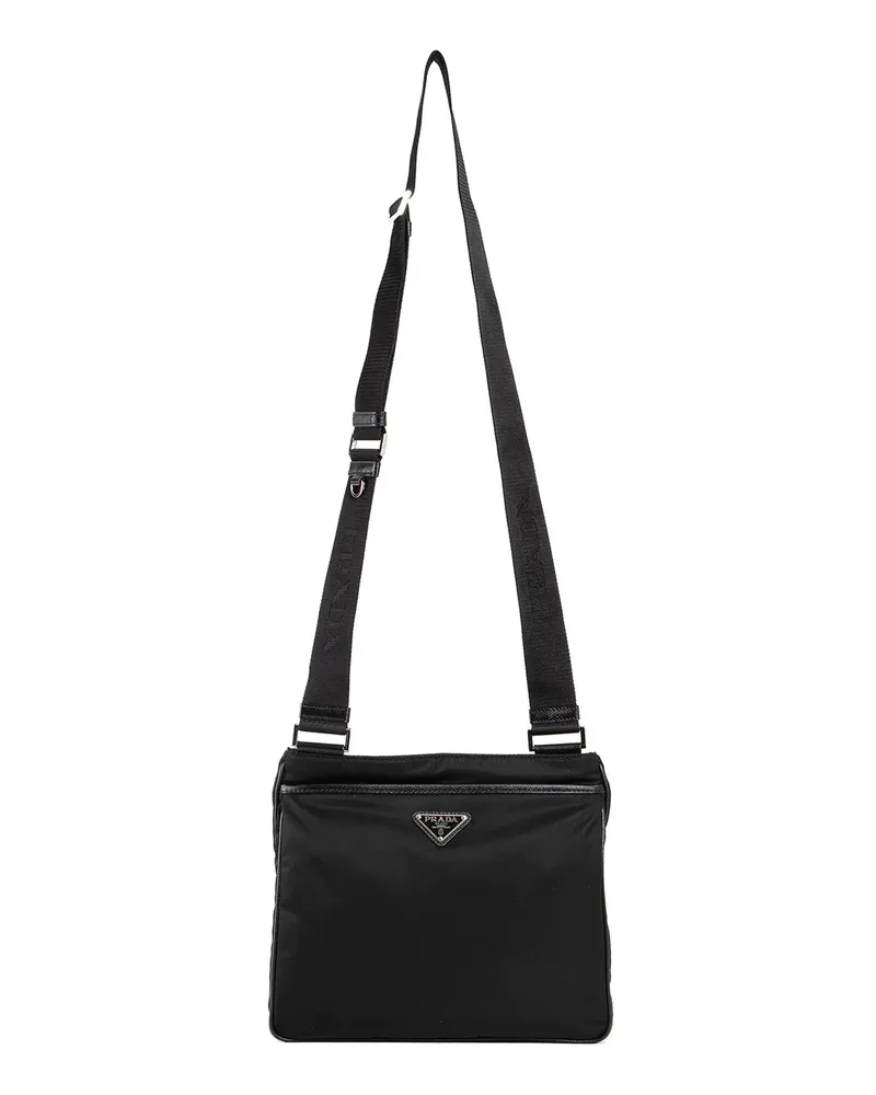 Prada Nylon and Saffiano Leather Shoulder Bag Black