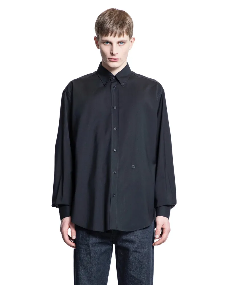 Fendi Lightweight Wool Button-Down Shirt Black