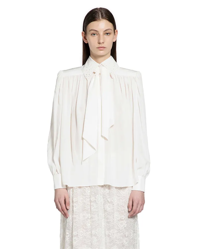 Chloé Gathered Scarf-Tie Blouse Off-white