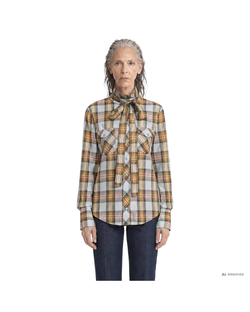 Chloé Lavallière Shirt in Check Cotton and Cupro 