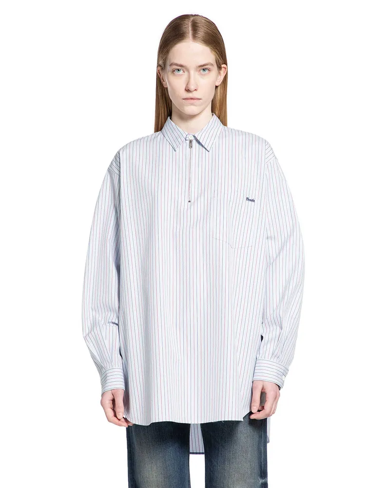 Prada Herringbone Striped Cotton Shirt Blue