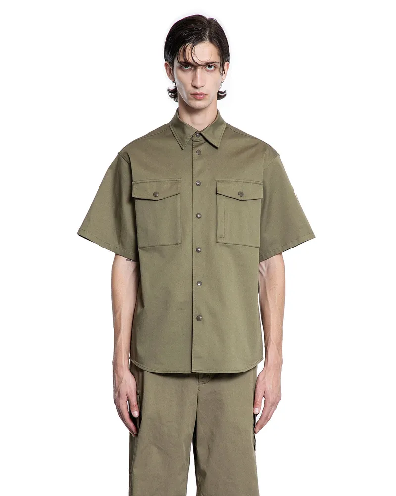 Moncler Cotton Gabardine Short Sleeve Shirt Green