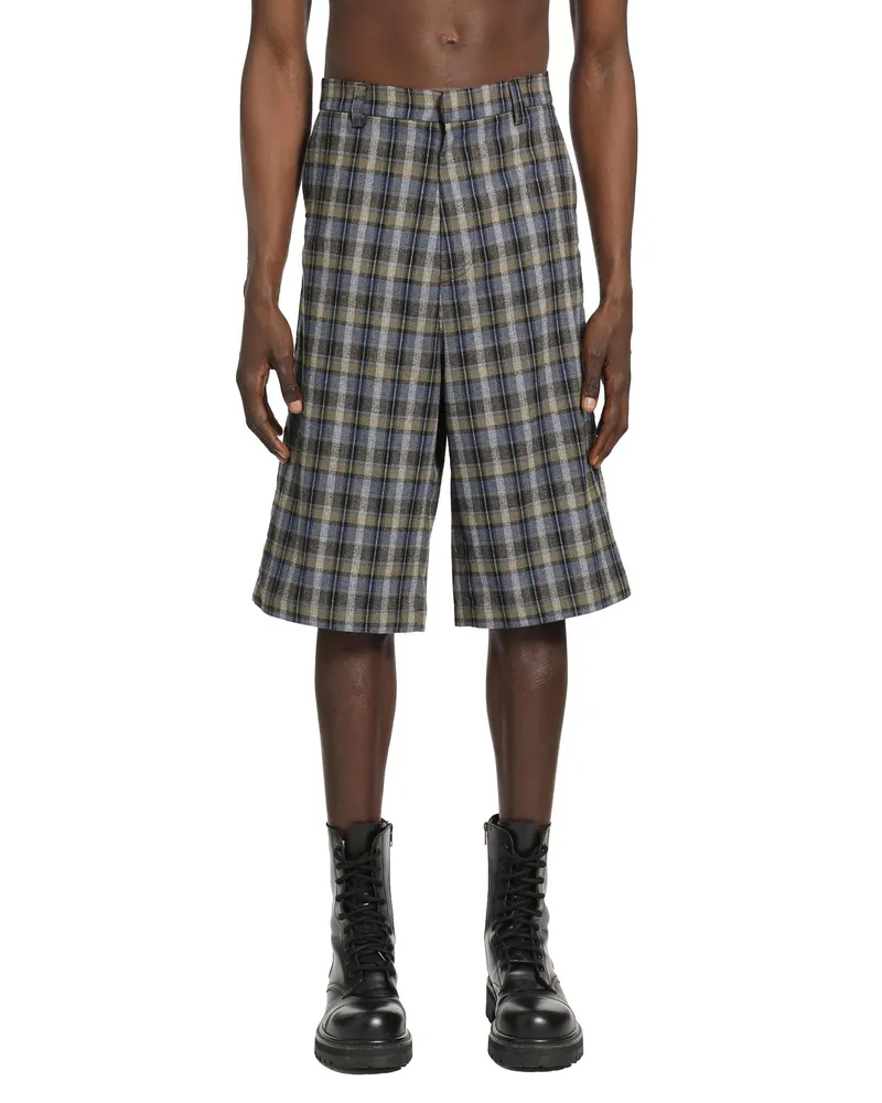 ERL Checked Woven Shorts Grey