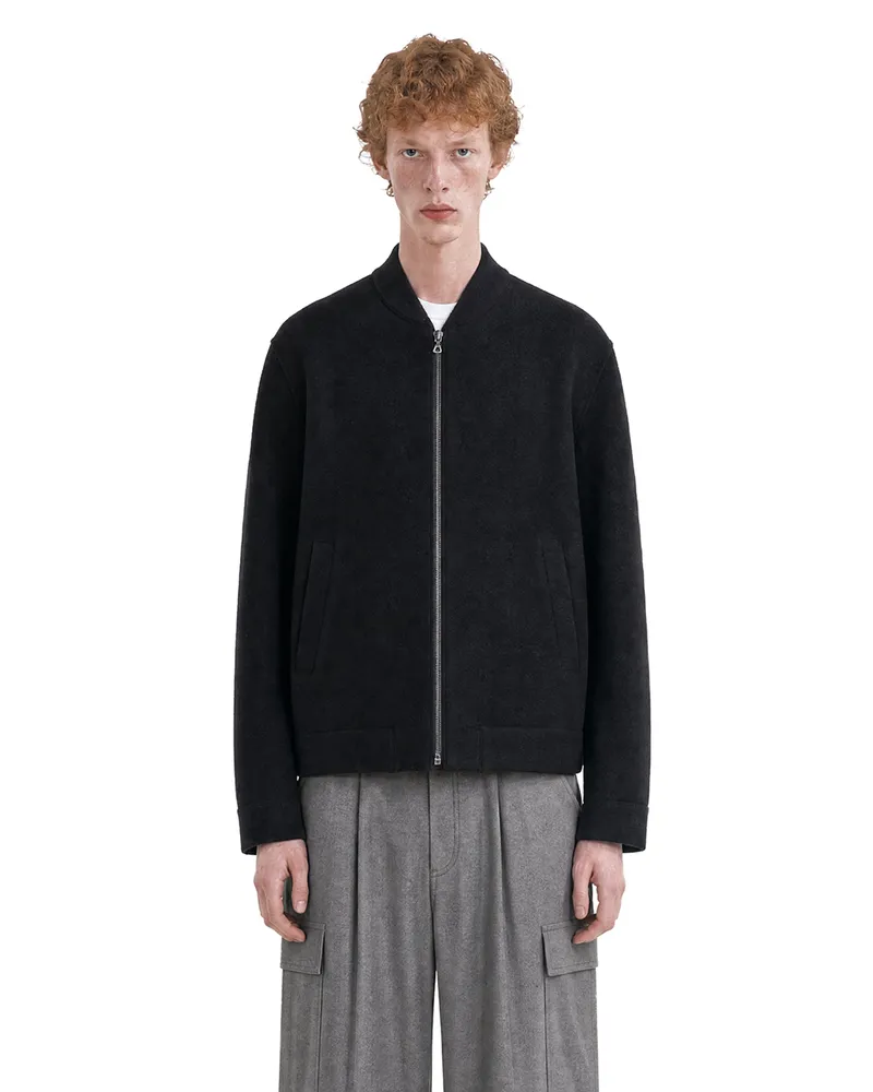 Harris Wharf London Boiled Wool Bomber Jacket Black