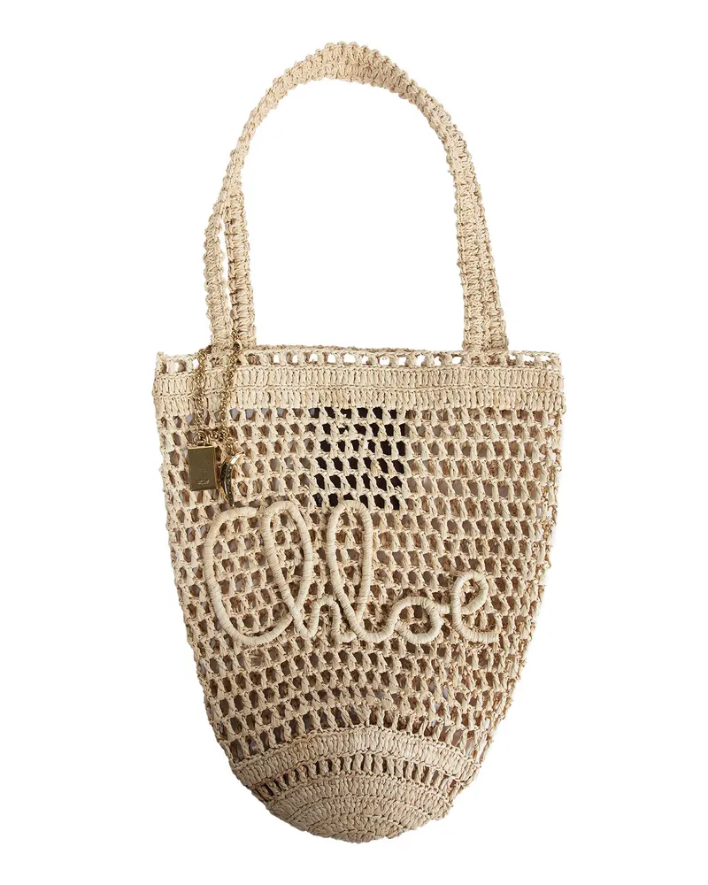 Chloé Small Summer Banana Tote Bag in Raffia Beige