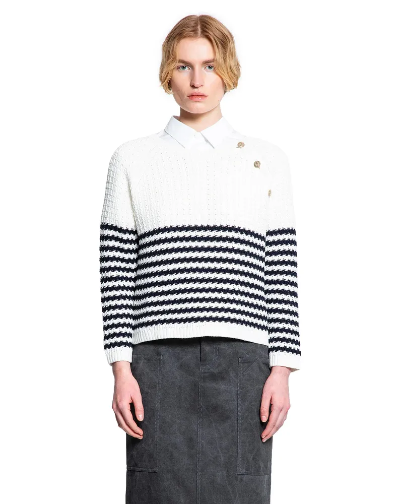 Gucci Striped Crochet Knit Sweater White