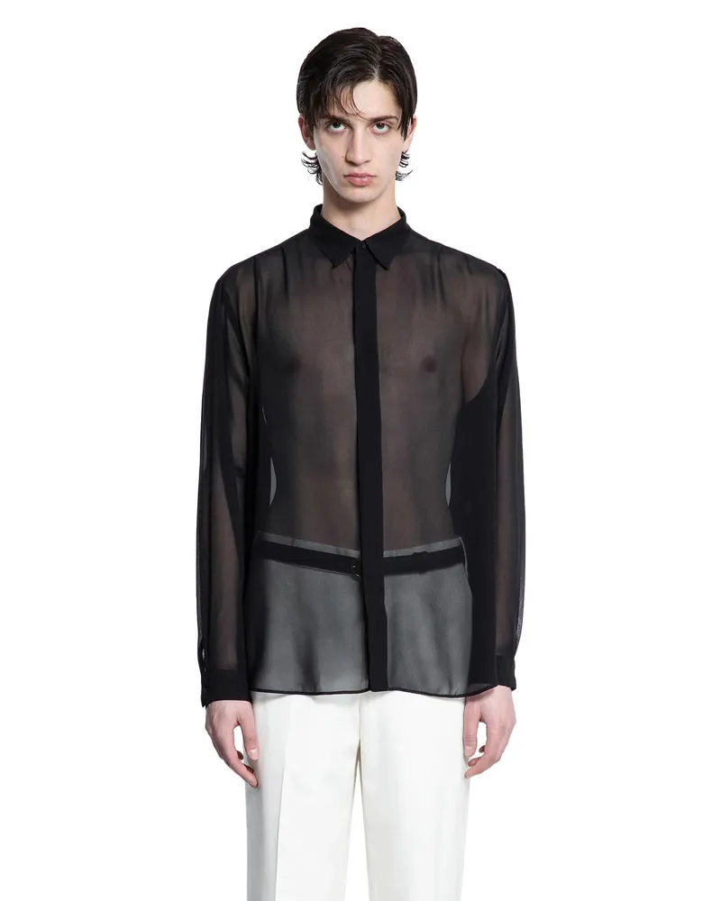 LARDINI Silk Chiffon Long Sleeve Shirt Black
